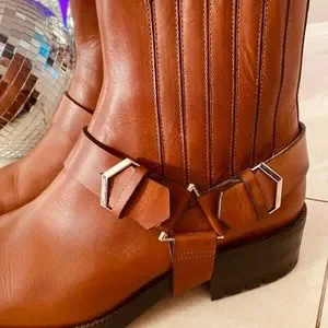 BRAND NEW - JIMMY CHOO MEN’S BROWN LEATHER HARNESS BOOT - 45 Rowan Derby Boot | Chestnut Waxed Calf Leather Ankle Boots  main image 4